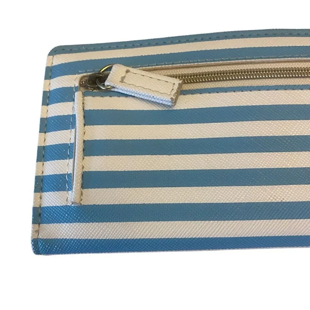 Pink Flamingo Blue and White Striped Bi-Fold Wallet‎